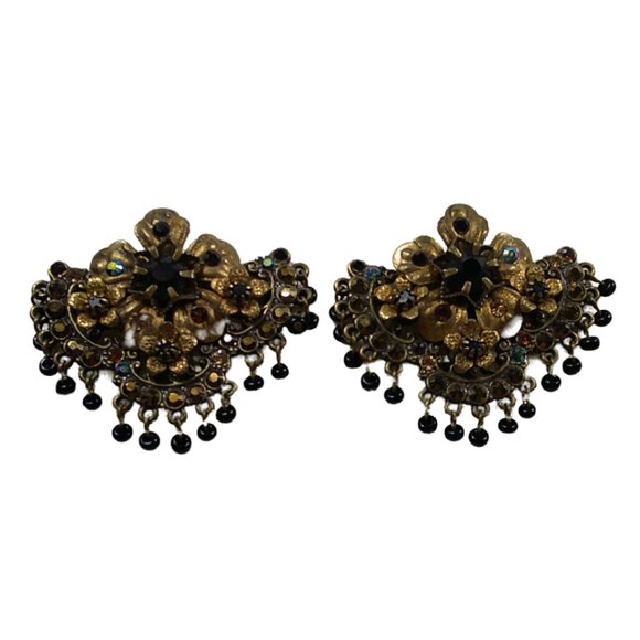 Michal Negrin Crystal Flower Clip on Earrings - Picture 1 of 3